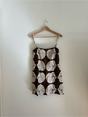 Abercrombie Brown & Cream Shell-Print Spaghetti Strap romper